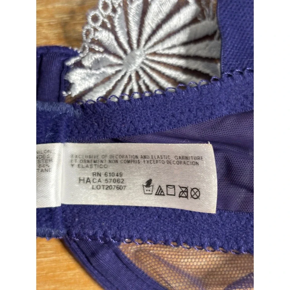 Wacoal Retro Chic Underwire Bra 36D Blue Floral Embroidery Mesh 55146
